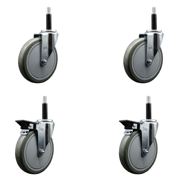 Service Caster 6'' Gray Poly Wheel Swivel 3/4'' Expanding Stem Caster Set 2 Brakes, 4PK SCC-EX20S614-PPUB-2-PLB-2-34 - main